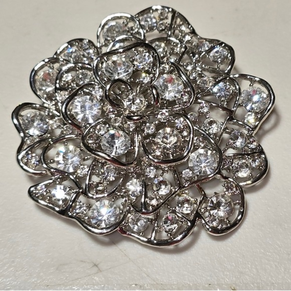 Vintage Aldo With Crystals Huge Floral Brooche